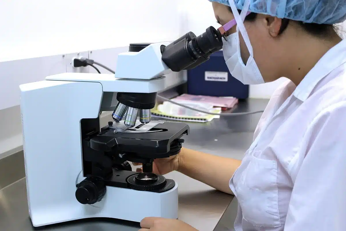 Technicien de laboratoire traitant des cartes de dépistage néonatal dans un laboratoire